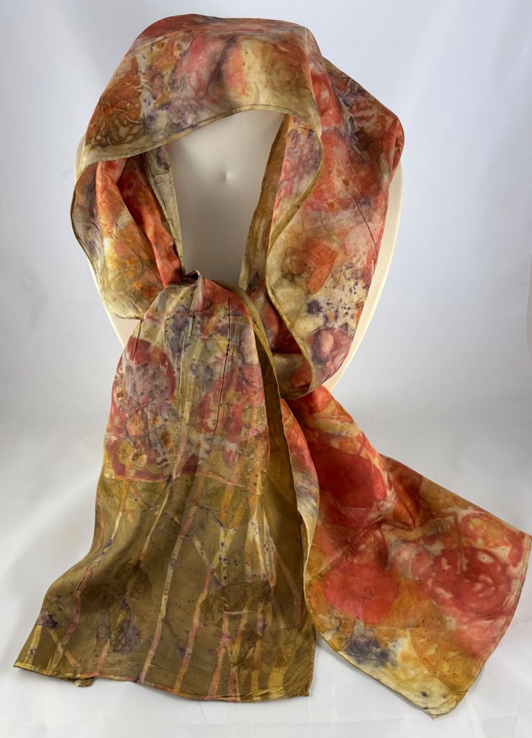 Eco printed silk scarf